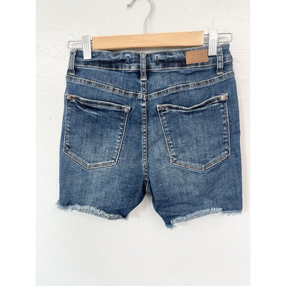 Judy Blue Small High Rise Cut Off Bermuda Distressed Denim Shorts Med Wash - Picture 2 of 6